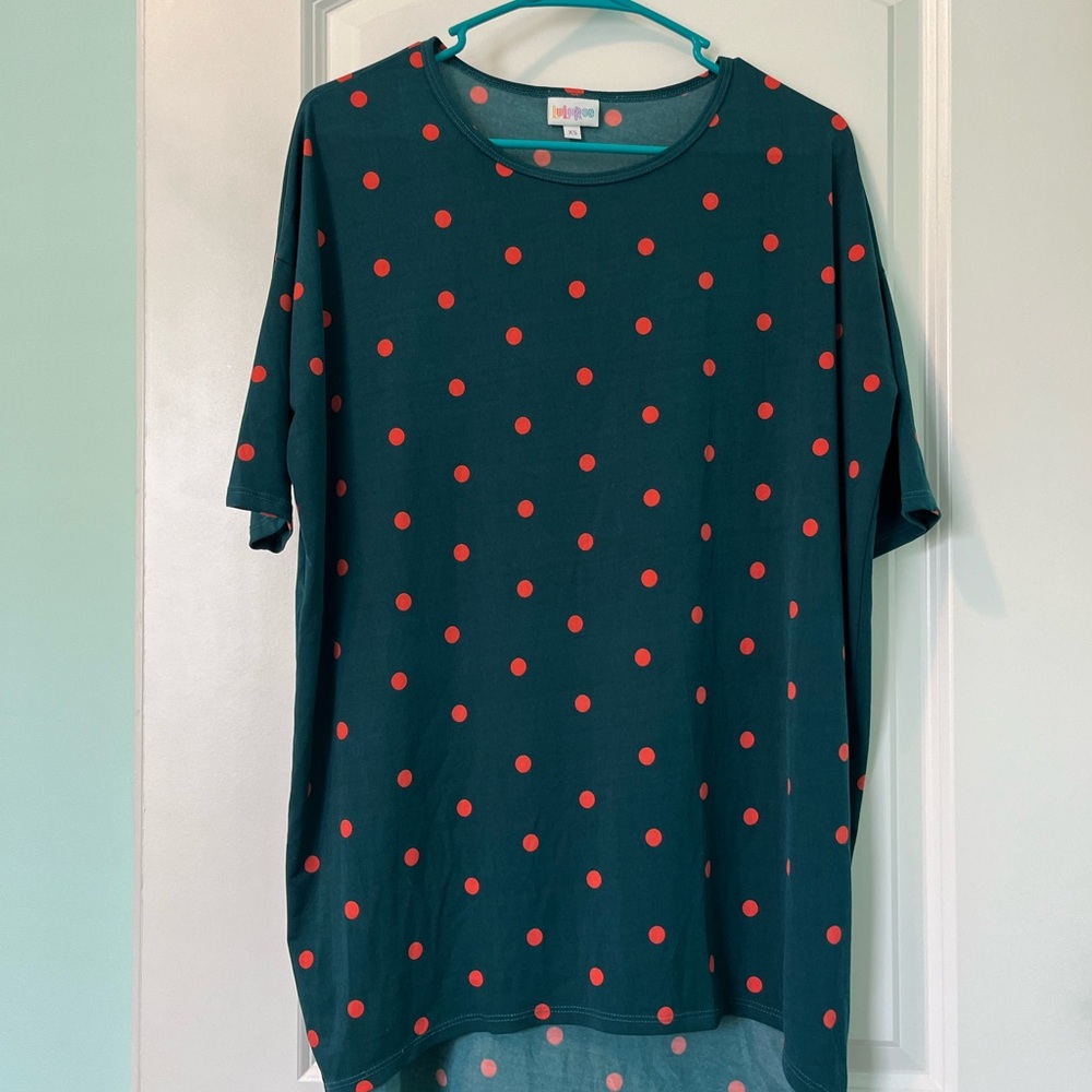 Lularoe teal & pink polka dot top